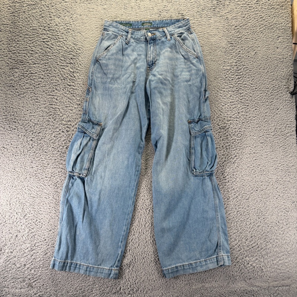 Wild Fable Jeans Womens 4 Blue Cotton Denim Straight Baggy Faded Cargo Carpenter